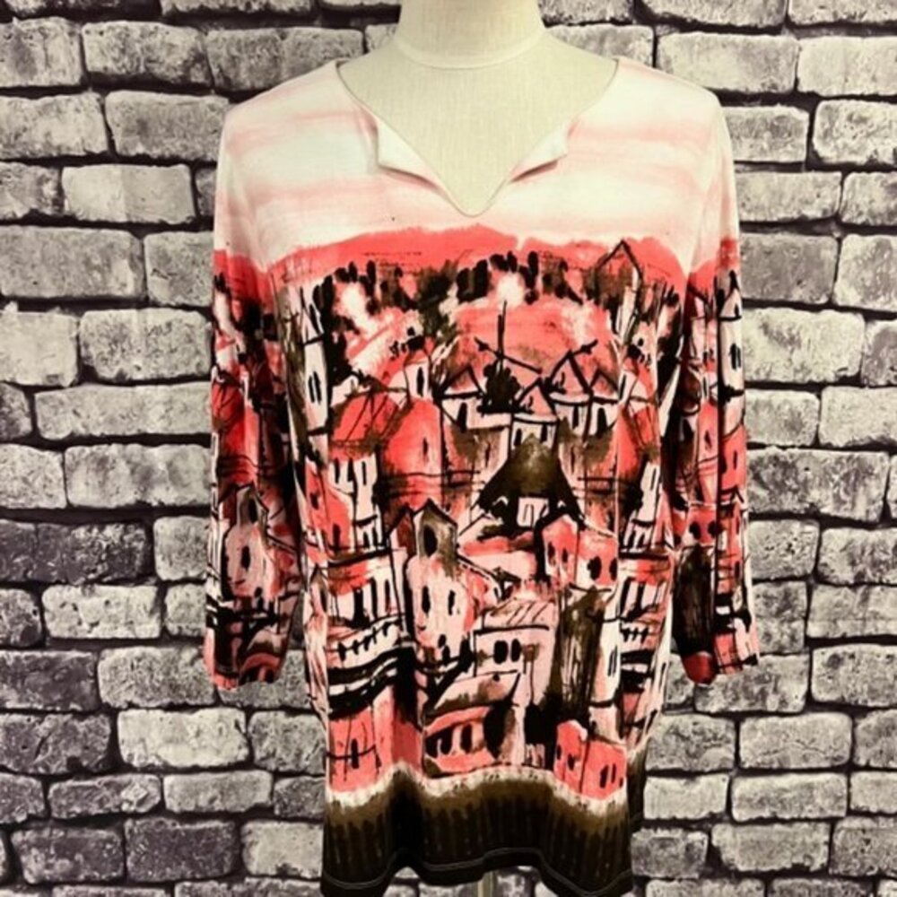 Chico's 3/4 Sleeve Split Neck Top Size XL